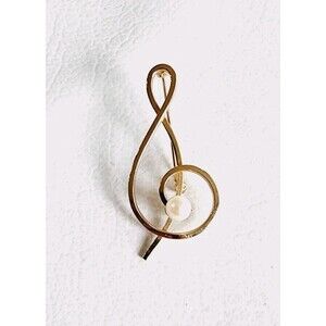 Vintage TM 1/20 12k Gold-Filled Music G-Clef Note Cultured Pearl Musical Brooch